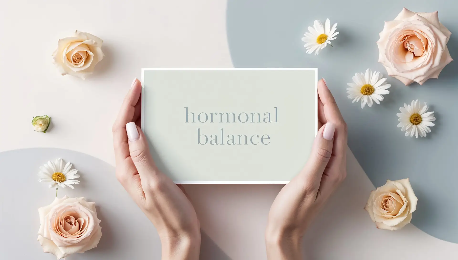 Symbolbild Hormonberatung: Hände halten eine Karte mit der Aufschrift hormonal balance